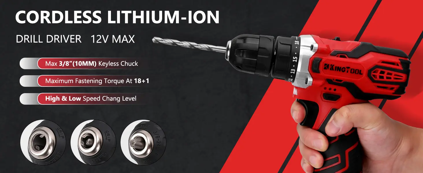 Batería de litio encajando en el taladro KingTool de 12 V